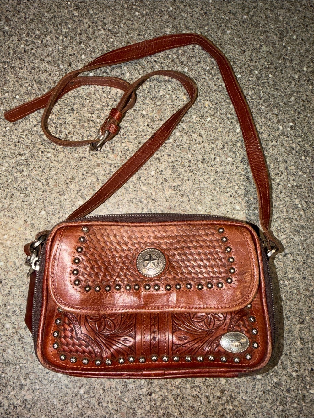 American West Hand Tooled Leather Crossbody Bag